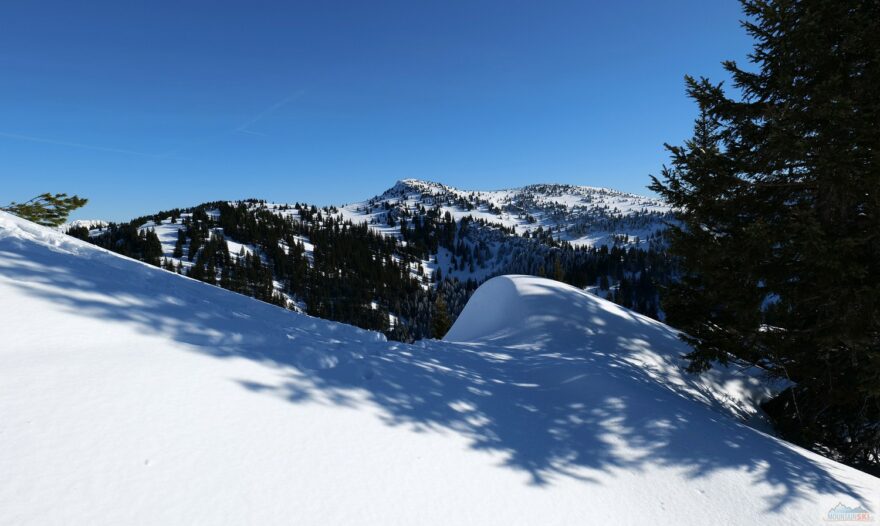 Výhled z vrcholu Schreitelkogel (1654 m) směrem na Schmalzmauer (1759 m)