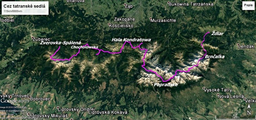 Cez tatranské sedlá - mapka