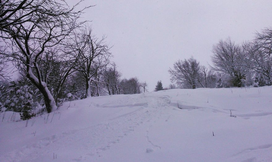 Výstupová stopa je pěkně prošlápnutá, sjezdová je pouze jedna